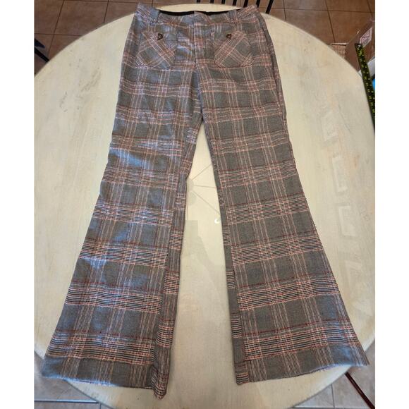 Free People Women's Plaid Wide Leg Bell Bottom Pants SZ 12 - Picture 5 of 11